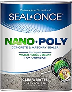 SEAL-ONCE SO7910 Nano+Poly Concrete & Masonry Penetrating Sealer & Waterproofer, Ultra-Low VOC, Water-Based with Polyurethane-Driveways, Patios & Brick (1 Gallon), Clear