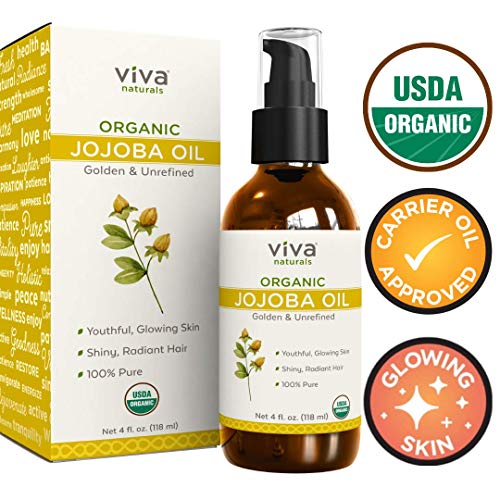 Certified Organic Jojoba Oil ; 100% Pure & Cold Pressed, Natural Moisturizer for Face and Hair and Great for all Skin DIYs (Polishes, Masks, Body), 4 oz