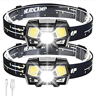 2Packs LED Headlamp Rechargeable USB Flashlights, 800 Lumens Head Lamp Headlight Headlamps with Red Light and Motion Sensor for Adults Kids, Waterproof, 5 Lighting Modes, for Running Hiking Camping