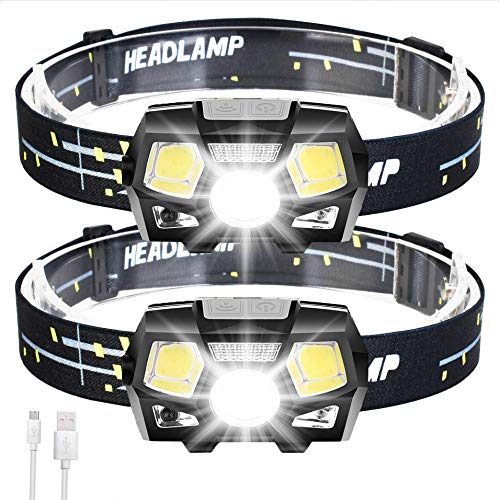 2Packs LED Headlamp Rechargeable USB Flashlights, 800 Lumens Head Lamp Headlight Headlamps with Red Light and Motion Sensor for Adults Kids, Waterproof, 5 Lighting Modes, for Running Hiking Camping