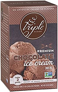 Triple Scoop Ice Cream Mix, Premium Chocolate, starter for use with home ice cream maker, non-gmo, no artificial colors or flavors, ready in under 30 mins, makes 2 qts (1 15oz box)