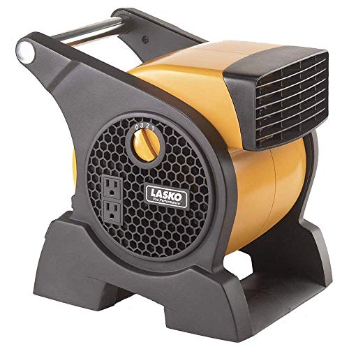 Lasko Pro-Performance High Velocity Utility Fan-Features Pivoting Blower and Built-in Outlets, Yellow 4900