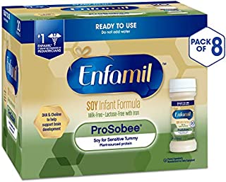 Enfamil ProSobee Soy Sensitive Tummy Baby Formula Dairy-Free Lactose-Free Milk-Free Plant Protein Ready to Use 2 fl. oz. bottles Nursette (48 bottles) Omega 3 DHA & Iron, Immune & Brain Support