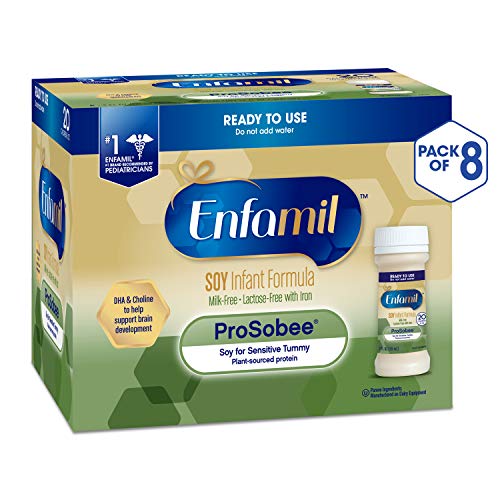 Enfamil ProSobee Soy Sensitive Tummy Baby Formula Dairy-Free Lactose-Free Milk-Free Plant Protein Ready to Use 2 fl. oz. bottles Nursette (48 bottles) Omega 3 DHA & Iron, Immune & Brain Support