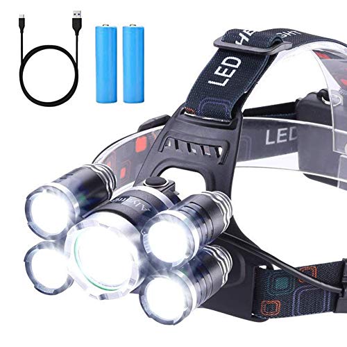 Headlamp 12000 Lumen Ultra Bright CREE LED Work Headlight micro-USB Rechargeable, 4 Modes Waterproof Head Lamp Best Headlamps for Camping Hiking Hunting Hard Hat Workers