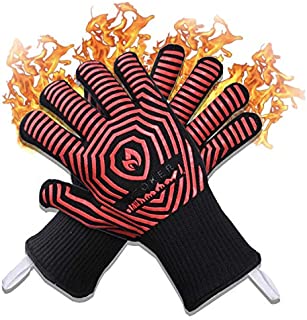 AZOKER BBQ Gloves - 932 Extreme Heat Resistant EN407 Certified - Silicone Non-Slip Cooking Gloves-Improved Oven Mitts-Oven Gloves for Cooking, Welding-14 (One Size Fits Most, Black)