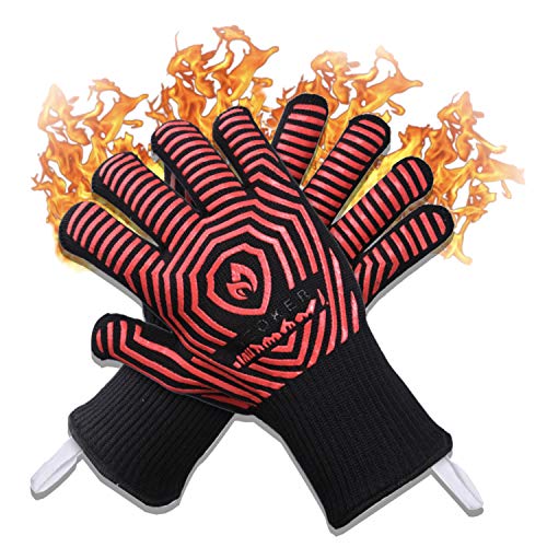 AZOKER BBQ Gloves - 932 Extreme Heat Resistant EN407 Certified - Silicone Non-Slip Cooking Gloves-Improved Oven Mitts-Oven Gloves for Cooking, Welding-14 (One Size Fits Most, Black)