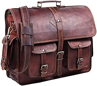 Vintage Leather Laptop Bags for Men Full Grain Large Leather Messenger Bag for Men 18 inches with Rustic Look Best Leather Briefcase by Hulsh