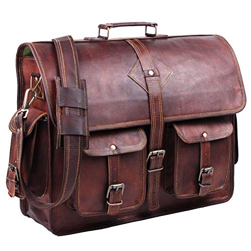 Vintage Leather Laptop Bags for Men Full Grain Large Leather Messenger Bag for Men 18 inches with Rustic Look Best Leather Briefcase by Hulsh