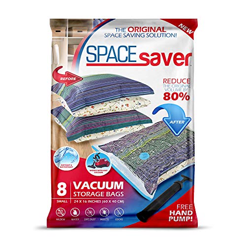 Spacesaver Premium Vacuum Storage Bags. 80% More Storage! Hand-Pump for Travel! Double-Zip Seal and Triple Seal Turbo-Valve for Max Space Saving! (Small 8 pack)