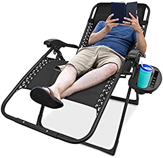 Zero Gravity Chair Oversized, Support 350lbs Folding Lounge Chair Extra Wide 22.5 inch Seat (3 inch Wider Than Average) Perfect for Plus Size Person (Black)