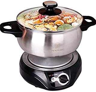 2.5L Liven Hot Pot Electric with Separated 304 Stainless Steel Pot Body and Adjustable Power for Shabu Shabu, Cooking Noodles, Boiling Water Small Electric Cooker 1000W 120V DHG-180F DHG-200F