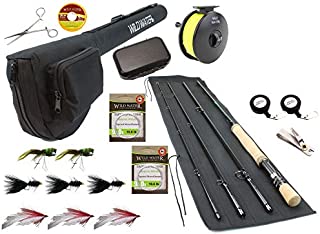 Wild Water Fly Fishing 9 Foot, 4-Piece, 7/8 Weight Fly Rod Deluxe Complete Fly Fishing Rod and Reel Combo Starter Package with Freshwater Flies
