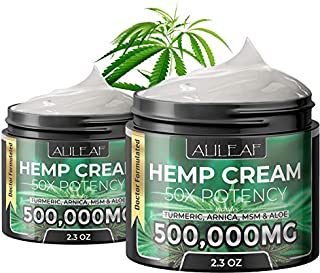 (2 Pack) Hemp Cream Pain Relief 500,000 MG - Turmeric, MSM, Arnica & Emu Oil - Relieves Inflammation, Muscle, Joint, Back, Knee, Nerves, Arthritis Pain & Skin Health - Made in USA - Non-GMO