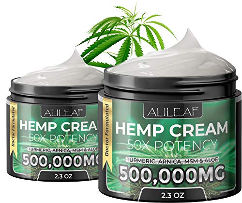 (2 Pack) Hemp Cream Pain Relief 500,000 MG - Turmeric, MSM, Arnica & Emu Oil - Relieves Inflammation, Muscle, Joint, Back, Knee, Nerves, Arthritis Pain & Skin Health - Made in USA - Non-GMO