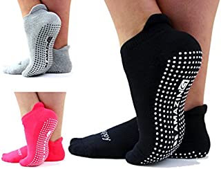 Non-Slip Socks Yoga Barre Pilates Hospital Maternity Sock w/Grips For Women Men 3 Pairs Black Pink Gray