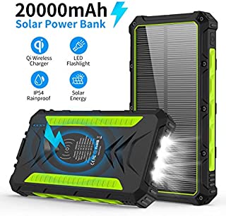 Solar Charger, 20000mAh Qi Wireless Power Bank Portable External Backup Battery