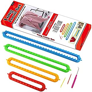 LAYOER Long Knitting Loom Set with Hook 2 Needles for Blanket Scarves Knitter 4 Looms