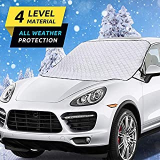 HEHUI Car Windshield Snow Cover,Car Windshield Snow Ice Cover with 4 Layers Protection,Snow,Ice,Sun,Frost Defense,Extra Large Windshield Winter Cover Fits Most Cars and SUV