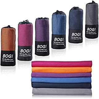 BOGI Microfiber Travel Sports Towel-(L:60''x30''+16''x16'')-Dry Fast Soft Lightweight Absorbent&Ultra Compact-Perfect for Camping Gym Beach Bath Yoga Backpacking Fitness +Gift Bag&Carabiner(L:Nblue)