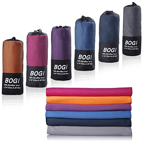 BOGI Microfiber Travel Sports Towel-(L:60''x30''+16''x16'')-Dry Fast Soft Lightweight Absorbent&Ultra Compact-Perfect for Camping Gym Beach Bath Yoga Backpacking Fitness +Gift Bag&Carabiner(L:Nblue)