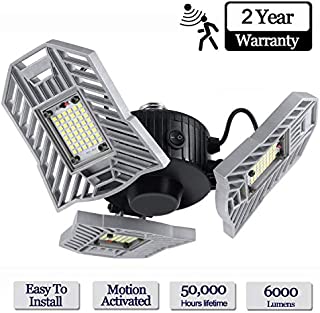 LED Garage Lights, 60W 6000LM Motion Activated LED Garage Ceiling Light Bulbs, Adjustable 3 Three Leaf Garage Lighting Fixtures Ceiling Led with Motion Sensor