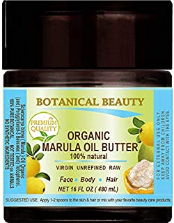 Organic MARULA Oil BUTTER Virgin, Unrefined Raw 16 Fl.oz.- 480 ml Moisturizer for FACE, DRY SKIN, BODY, DAMAGED HAIR, NAILS, Anti-Aging, Healing by Botanical Beauty