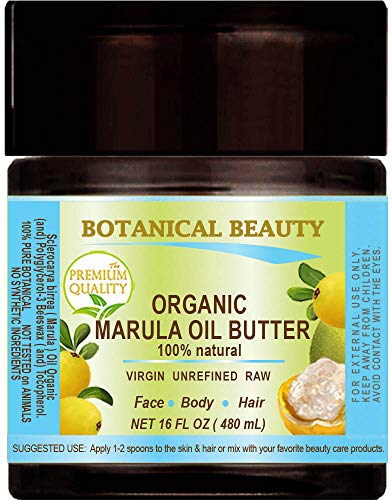 Organic MARULA Oil BUTTER Virgin, Unrefined Raw 16 Fl.oz.- 480 ml Moisturizer for FACE, DRY SKIN, BODY, DAMAGED HAIR, NAILS, Anti-Aging, Healing by Botanical Beauty