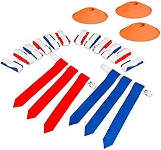 14 Player Flag Football Deluxe Set - 14 Belts, 42 Flags, 12 Cones & 1 Mesh Carrying Bag for Flag Football