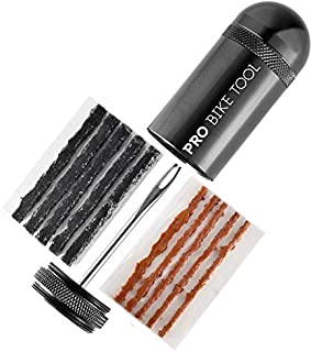 PRO BIKE TOOL Tubeless Bike Tire Repair Kit  for MTB and Road Bicycle Tires  Fix a Puncture or Flat, Fast  Tackle Set Includes Storage Canister, Plugger Tool and Plugs - 5 Bacon and 5 Black Strips