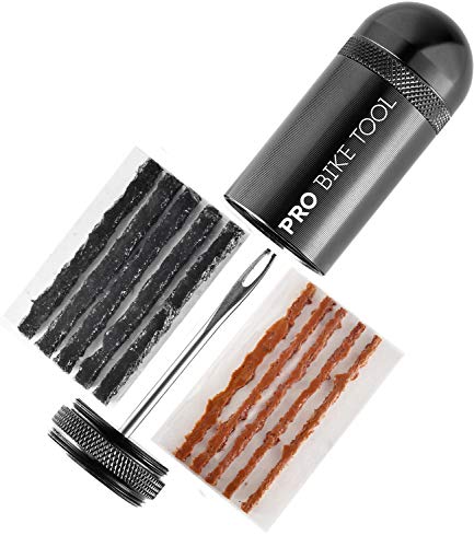 PRO BIKE TOOL Tubeless Bike Tire Repair Kit  for MTB and Road Bicycle Tires  Fix a Puncture or Flat, Fast  Tackle Set Includes Storage Canister, Plugger Tool and Plugs - 5 Bacon and 5 Black Strips