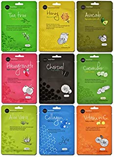 Celavi Essence Facial Face Mask Paper Sheet Korea Skin Care Moisturizing 9 Pack (Mix of 9)