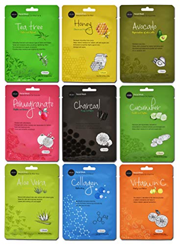 Celavi Essence Facial Face Mask Paper Sheet Korea Skin Care Moisturizing 9 Pack (Mix of 9)