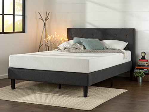 Zinus Shalini Upholstered Diamond Stitched Platform Bed / Mattress Foundation / Easy Assembly / Strong Wood Slat Support / Dark Grey, Queen