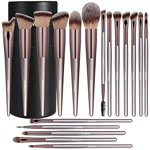 BS-MALL Makeup Brush Set 18 Pcs Premium Synthetic Foundation Powder Concealers Eye shadows Blush Makeup Brushes Champagne Gold Cosmetic Brushes with Black Paper Case