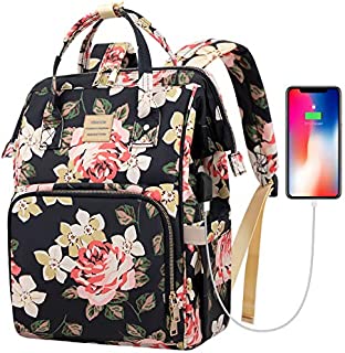 Laptop Backpack,15.6 Inch Stylish College School Backpack with USB Charging Port,Water Resistant Casual Daypack Laptop Backpack for Women/Girls/Business/Travel (Flower Pattern)