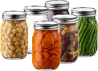 Glass Regular Mouth Mason Jars, 16 Ounce Glass Jars with Silver Metal Airtight Lids for Meal Prep, Food Storage, Canning, Drinking, Overnight Oats, Jelly, Dry Food, Spices, Salads, Yogurt (6 Pack)