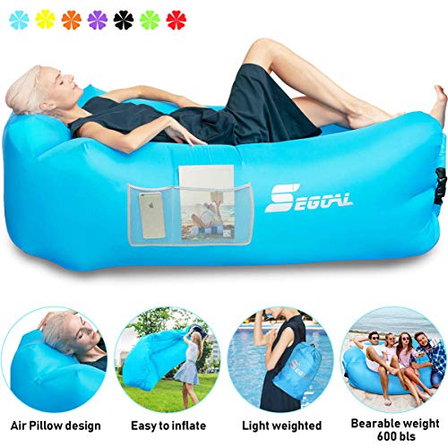 Inflatable Lounger Air Sofa Pouch Inflatable Couch Air Chair Hammock with Pillow Portable Waterproof Anti-Air Leaking for Indoor/Outdoor Camping Hiking Travel Pool Beach Picnic Backyard Lakeside