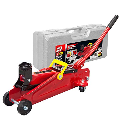 BIG RED T820014S Torin Hydraulic Trolley Service/Floor Jack with Blow Mold Carrying Storage Case, 2 Ton (4,000 lb) Capacity, Red