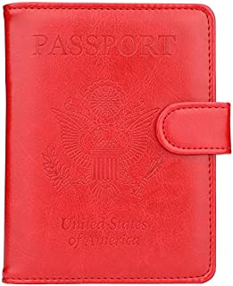 GDTK Leather Passport Holder Cover Case RFID Blocking Travel Wallet (Red)