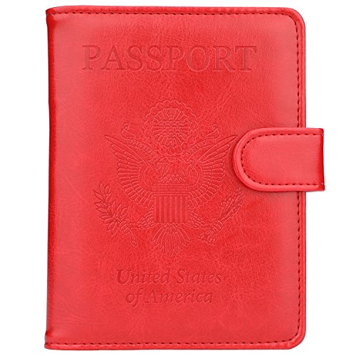 GDTK Leather Passport Holder Cover Case RFID Blocking Travel Wallet (Red)
