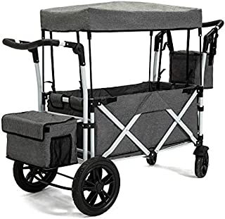 PA Collapsible Folding Wagon with Canopy Portable Cart with Wheels Fold up Beach and Shopping Wagon