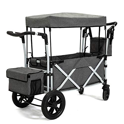 PA Collapsible Folding Wagon with Canopy Portable Cart with Wheels Fold up Beach and Shopping Wagon