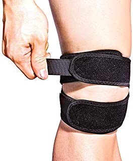 Patella Knee Strap Support Dual for Knee Pain Relief, Supcare Adjustable Knee Brace Support Knee Band for Running/Jumping/Baseball/Workout/Squats, Men Women Knee Brace Strap Black 12'' - 17''