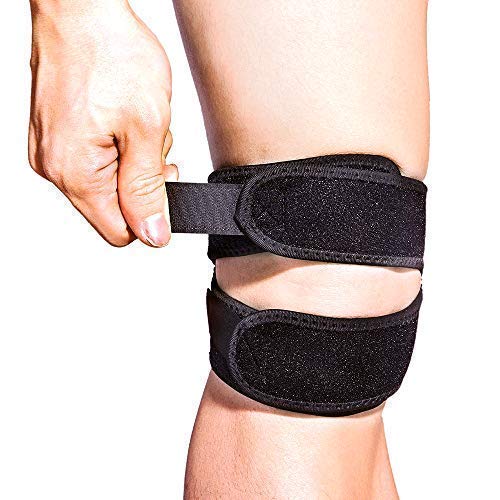 Patella Knee Strap Support Dual for Knee Pain Relief, Supcare Adjustable Knee Brace Support Knee Band for Running/Jumping/Baseball/Workout/Squats, Men Women Knee Brace Strap Black 12'' - 17''