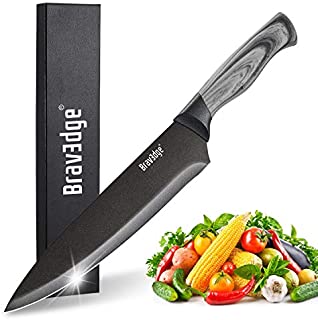 Bravedge Chef Knife, 8 Inch Kitchen Knife with Sheath, High Carbon Stainless Steel Ultra Sharp Cooking Knife with Ergonomic Handle, Well Balanced & Easy to Clean & Dishwasher Safe