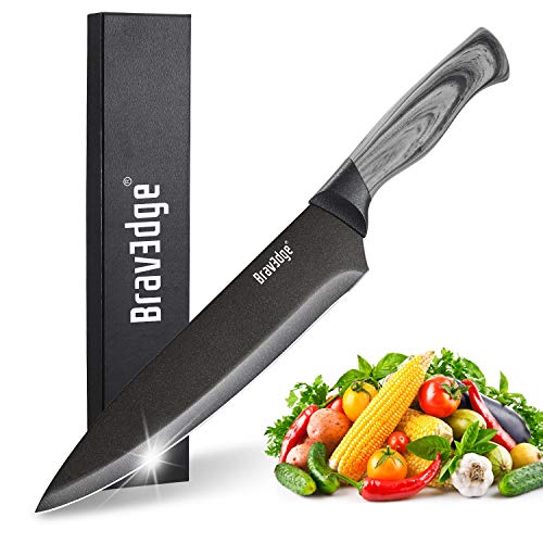 Bravedge Chef Knife, 8 Inch Kitchen Knife with Sheath, High Carbon Stainless Steel Ultra Sharp Cooking Knife with Ergonomic Handle, Well Balanced & Easy to Clean & Dishwasher Safe