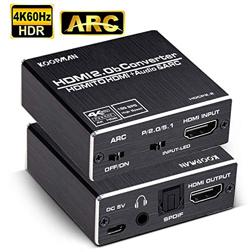 4K HDMI to HDMI and Audio Extractor, Koopman HDMI to HDMI + Optical Toslink (5.1 SPDIF) + 3.5mm AUX Stereo Audio Converter, HDMI Audio Adapter, Supports HDMI 2.0b/4K@60Hz/HDCP 2. 2/3D/Dolby 5.1