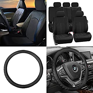 FH Group PU008115 Highest Grade Faux Leather Seat Covers (Black) Full Set with Gift  Universal Fit for Cars Trucks & SUVs