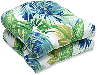 Pillow Perfect Outdoor/Indoor Soleil Tufted Seat Cushions (Round Back), 19 inch x 19 inch, Blue/Green, 2 Pack